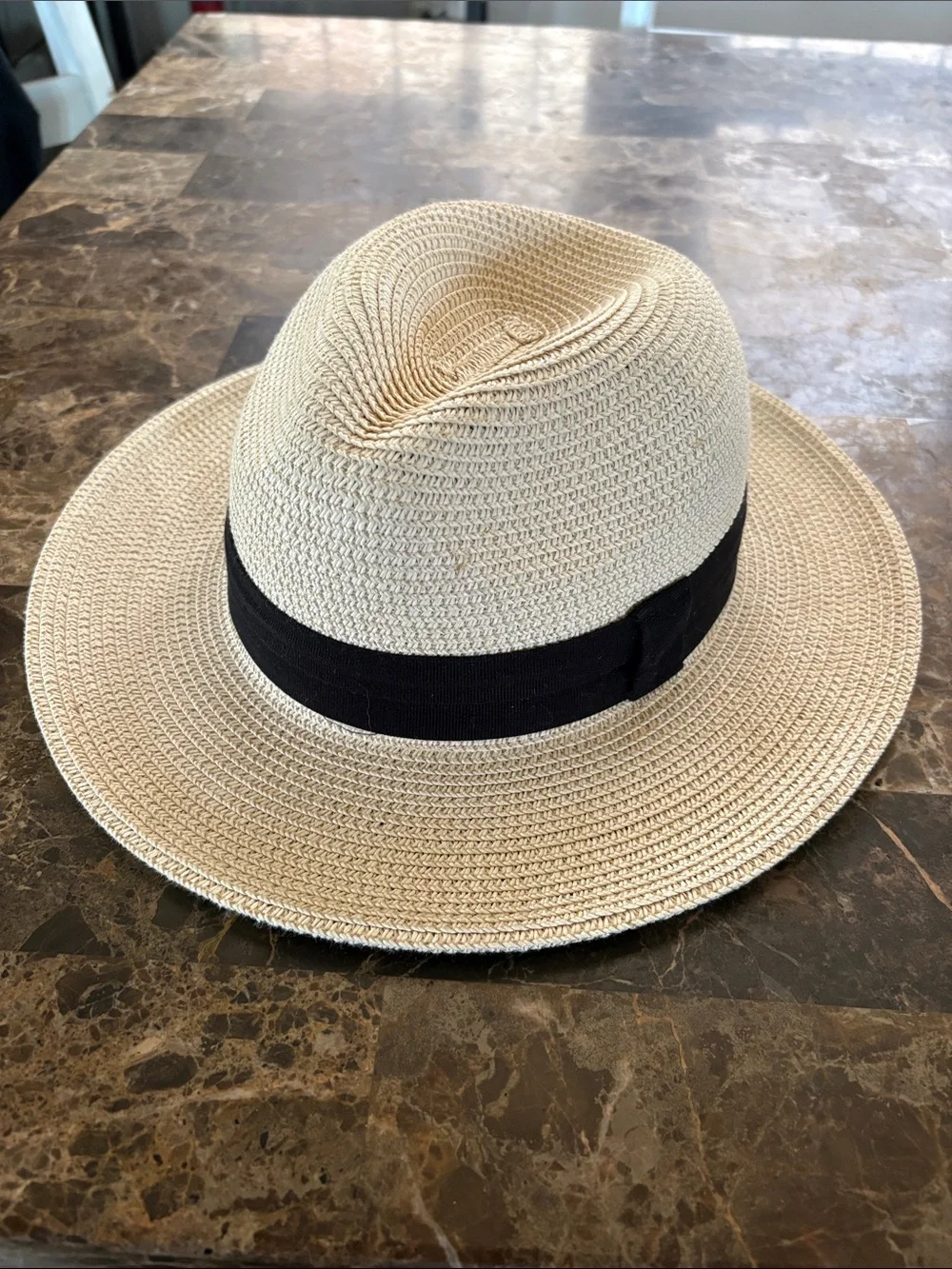Solar Scape Sun Classic Straw Fedora Hat with Black Band - Cream